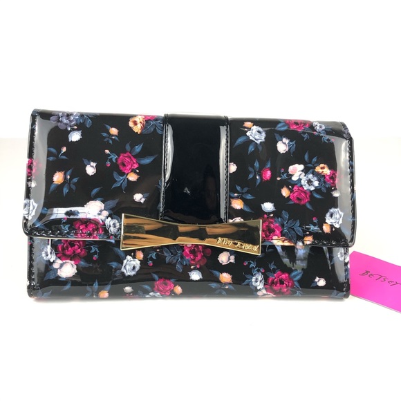 Betsey Johnson Handbags - Betsey Johnson Black Floral Patent Bow Wallet